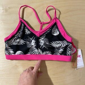 Pink and Black Pineapple Reversible Bikini Top Large (12/14) (IK)